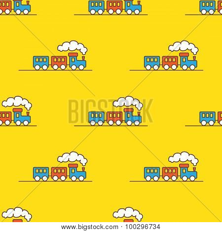 Vector cartoon toy seamless pattern. Little steam train background.