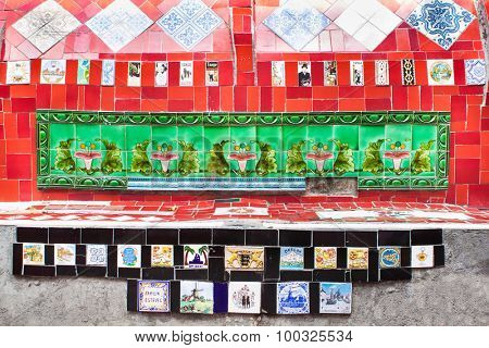 RIO DE JANEIRO, BRAZIL-APRIL 23, 2015:Escadaria Selaron famous public steps in Rio de Janeiro on Apr 23, 2015 Brazil.The landmark  steps was created by Chilean born artist Jorge Selaron in 1990-2013.