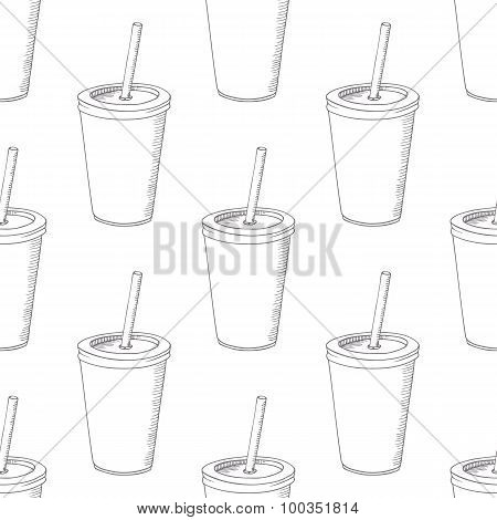 Seamless pattern with hand drawn cup of milk shake. Background for cafe, restaurant, eatery, diner,