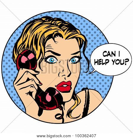 Communication phone woman said I can help you. Business work ser