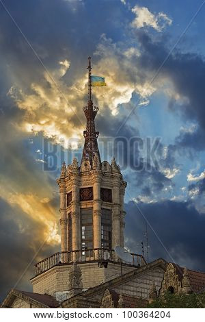 Ancient building at Kreschatyk street in Kiev Ukraine