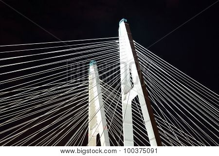 Cable Stayed Bridge At Night.