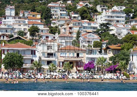 View Of Princes Islands Of Kinaliada Hillside With Luxury Residential Housing On Coast, Turkey
