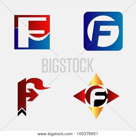 Letter F logo icon design template elements. Vector round sign set