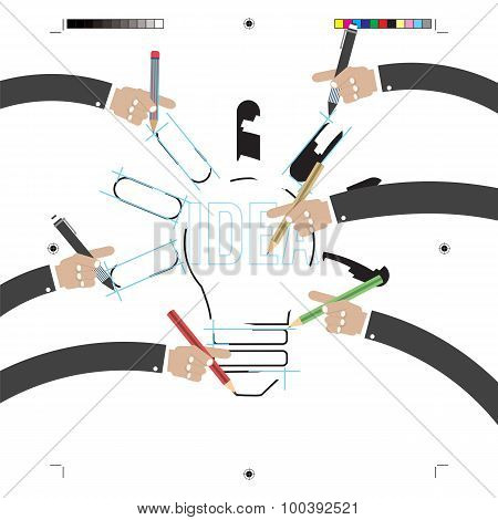 Hand With Pencils With Print Calibration Elements.