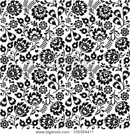 Seamless Polish folk art black floral pattern - wzory lowickie, wycinanki