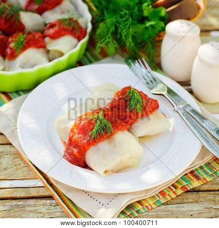 Cabbage Rolls With Tomato Sauce And Dill