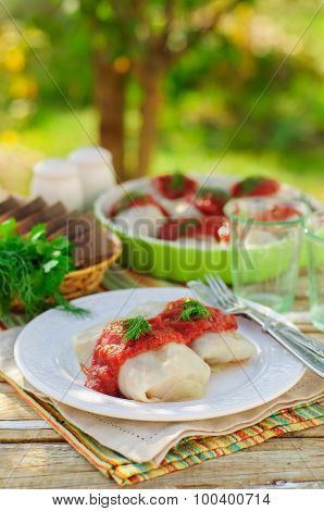 Cabbage Rolls with Tomato Sauce and Dill
