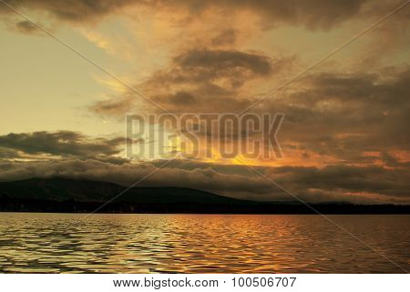 Sunset On The Lake. Lapland , Finland