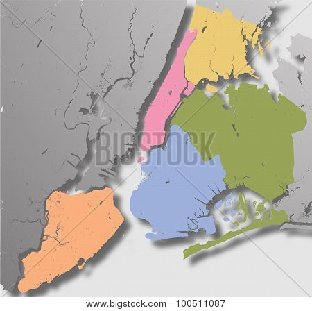 Boroughs Of New York City - Outline Map.