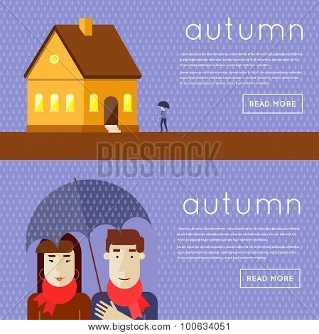 Autumn a man and a woman under the umbrella