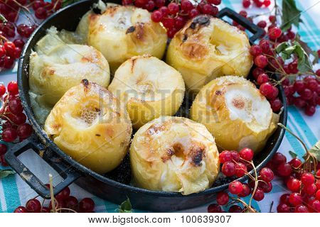 Appetizing baked apples with fresh Kalina