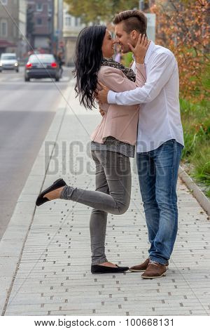 a couple having fun in a city walk