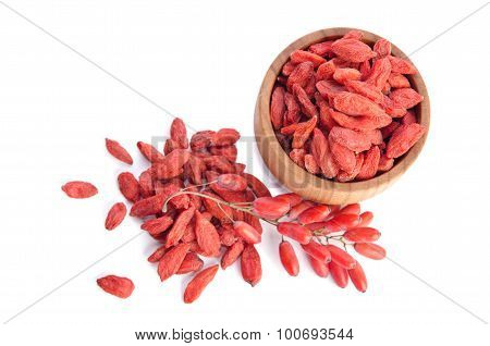 Barberries And Goji Berries Isolated On White Background
