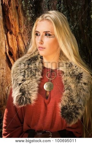 Scandinavian Girl With Runic Signs