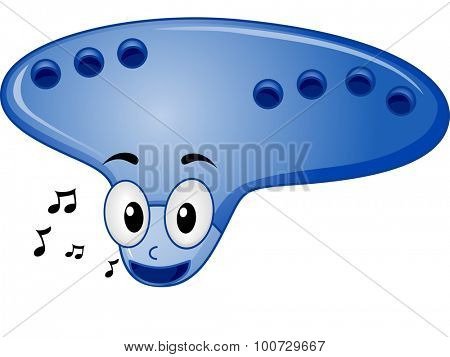 Mascot Illustration of an Ocarina Surrounded by Music Notes