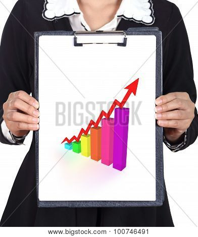 Business Woman Holding A Clipboard With Business Graph