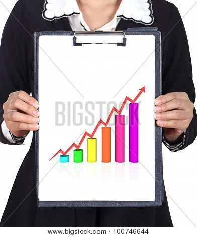 Business Woman Holding A Clipboard With Business Graph