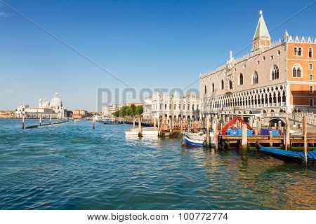 Gondolas  and Doge palace, Venice, Italy