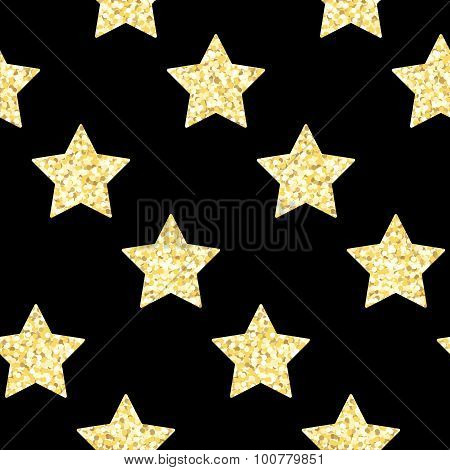 New Year seamless gometric pattern with golden glitter textured stars
