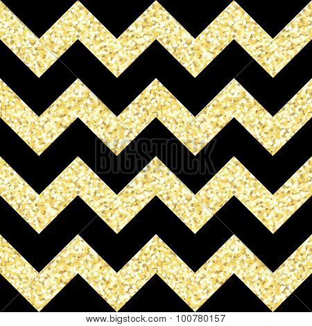New Year seamless gometric pattern with golden glitter textured zig-zag stripes