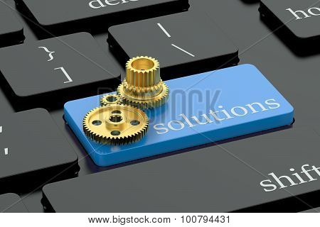 Solutions Concept On Blue Keyboard Button