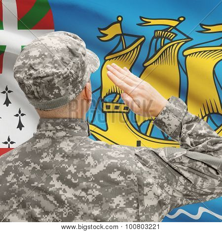 Soldier In Hat Facing National Flag Series - Saint-pierre And Miquelon