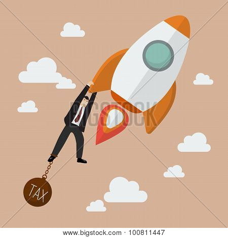Businessman Try Hard To Hold On A Rocket With Tax Burden