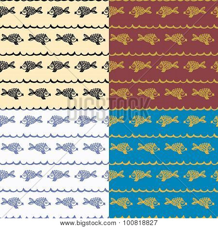 doodle seamless pattern fish