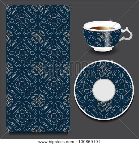 Vector Seamless Floral Orient Or Armenia Pattern With Cup And Plate. Stock