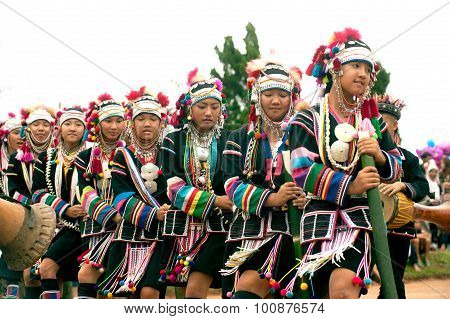 Hill Tribe Dancing In Akha Swing Festival.