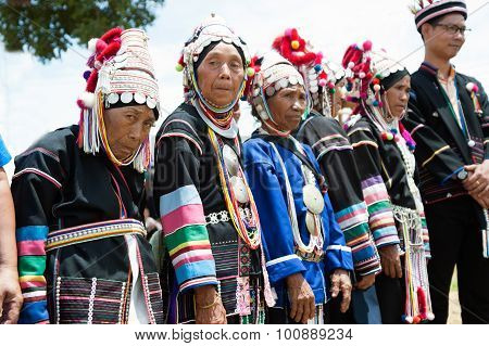 Row Of Senior Akha Hill Tribe.