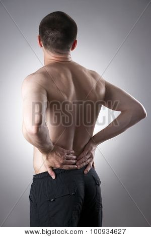 Kidney Pain. Man With Backache. Pain In The Man's Body