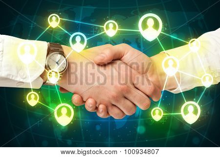 Business handshake, social netwok concept