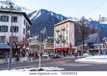 Hotel, Cafe and bar in the narrow house, Chamonix, France