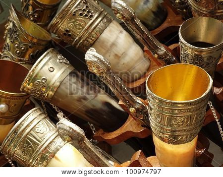 Old and curved drinking horns