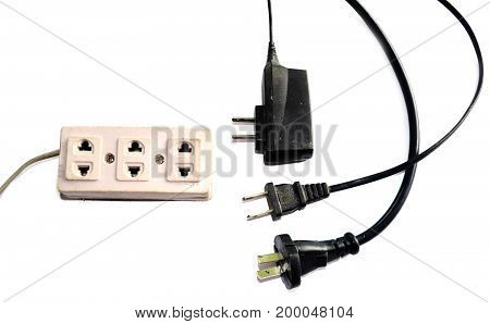Electrical  Plugs And Electrical Wire On White Background