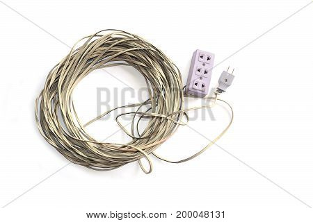 Electrical  Plug With Electric Wire On White Baclground