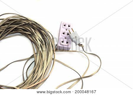 Electrical  Plug With Electric Wire On White Baclground