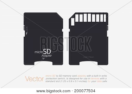 Top View Micro Sd To Sd Memory Card Adapter. Memory Chip Isolated