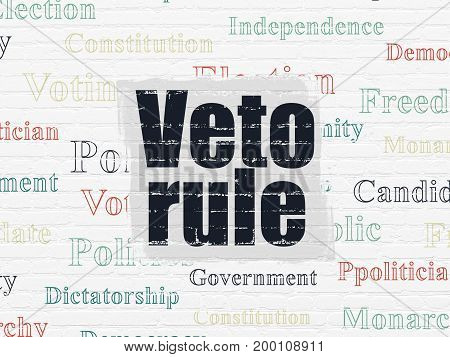 Political concept: Painted black text Veto Rule on White Brick wall background with  Tag Cloud