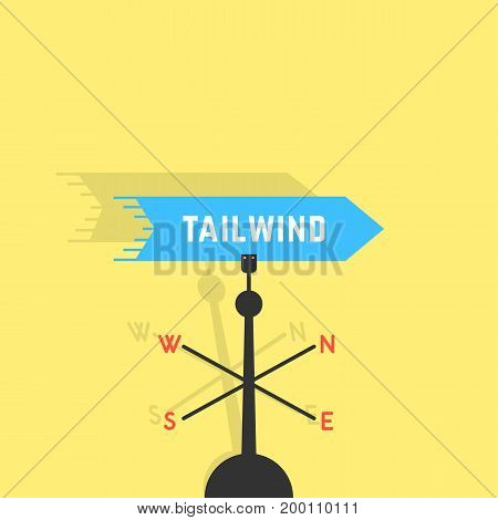 tailwind with vane and shadow. concept of business metaphor, discovery new horizon, fair wind, windy, breeze. isolated on yellow background. flat style trend modern design vector illustration