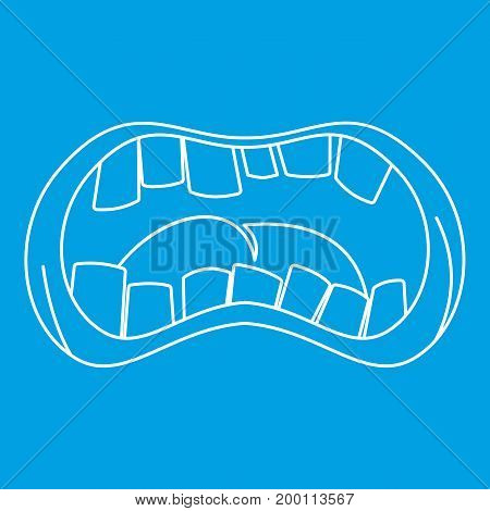 Open mouth with crooked teeth icon blue outline style isolated vector illustration. Thin line sign