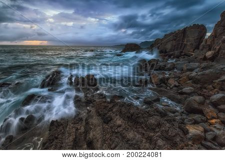 Waves and foam in the Cantabrico sea in Bermeo