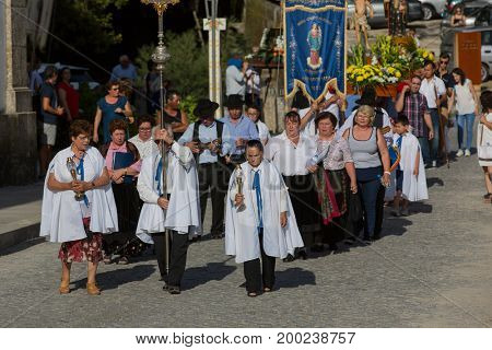ABADIA, AMARES, PORTUGAL - August 15, 2017: Traditional religious procession of Senhora da Abadia in Amares, Portugal