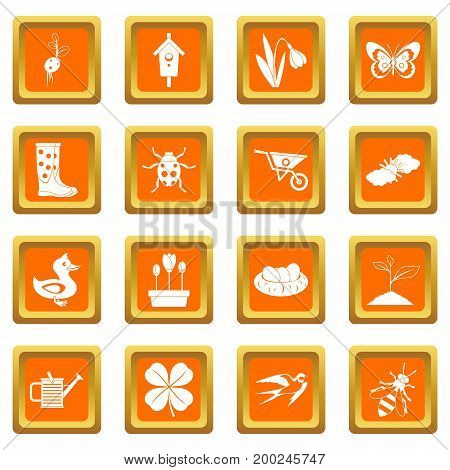 Spring icons set in orange color isolated vector illustration for web and any design