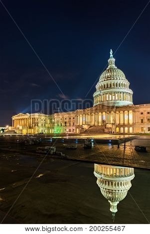 The United States Capitol Building at night in Washington, D.C.