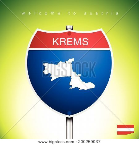 An Sign Road America Style with state of Austria with green background and message LEOBEN and map vector art image illustration