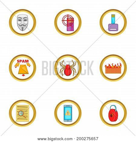 Hacker icons set. Cartoon illustration of 9 hacker vector icons for web design