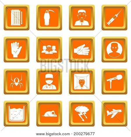 Phobia symbols icons set in orange color isolated vector illustration for web and any design